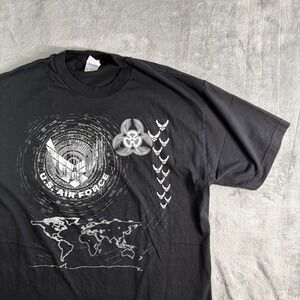 VTG Murina US Air Force Graphic T-Shirt Mens XL Black Biohazard Wings USA Made